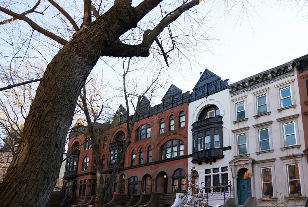 Row of Brooklyn brownstones and historic townhouses